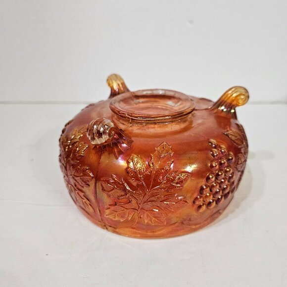 Pink Marigold Carnival Glass Vintage Grape Delight Footed Bowl (Possible Fenton) - Picture 5 of 7
